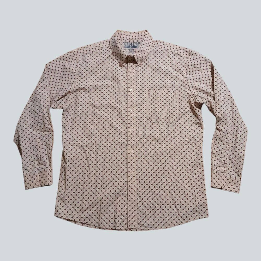 NWOT Cinch Modern Fit Shirt Mens XL Beige Burgundy Geometric Button Western